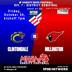 Varsity Football Clintondale vs. Millington NFHS Network logo